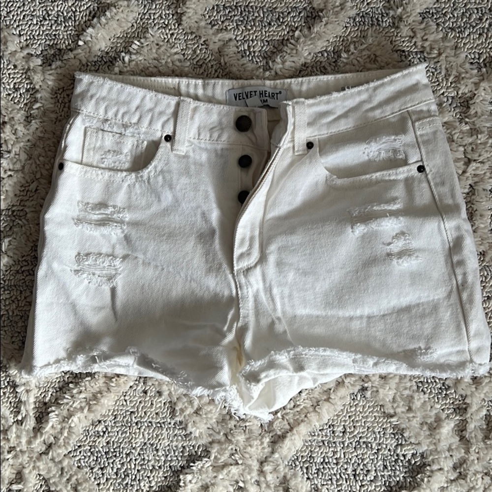 Velvet heart denim shorts